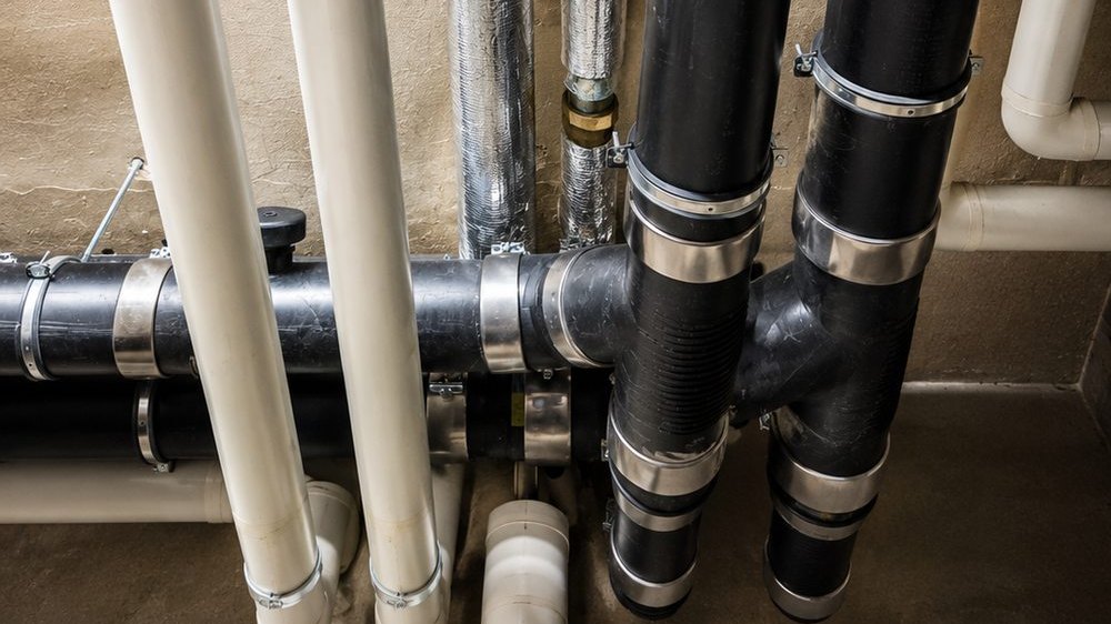 Freigelegte Wasser- und Abwasserleitungen im Keller: erst freimachen, dann den Zustand beurteilen